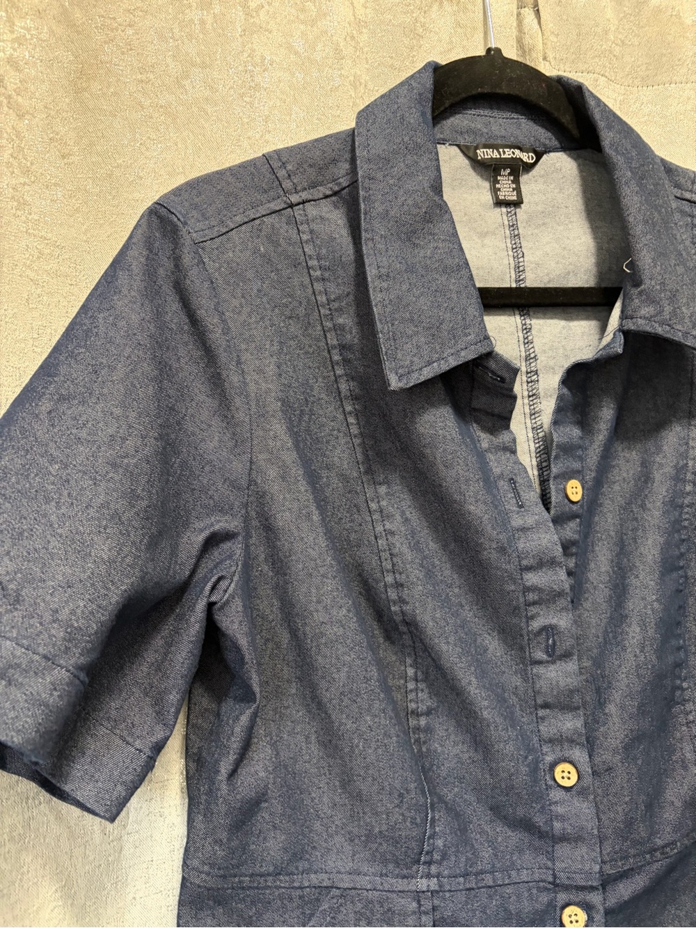Nina Leonard Navy Blue Button-Front Midi Shirt Dress - Picture 9 of 11